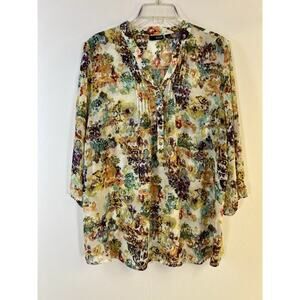 A.N.A. A New Approach Artsy Floral Print Top Women's Size XL Office Boho